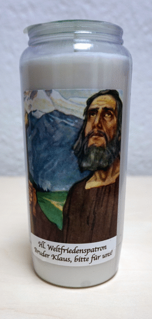 Kompolichtkerze Wachs Motiv „hl. Bruder Klaus“