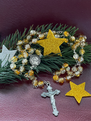 Rosenkranz – Glaskristall bernstein-weiss