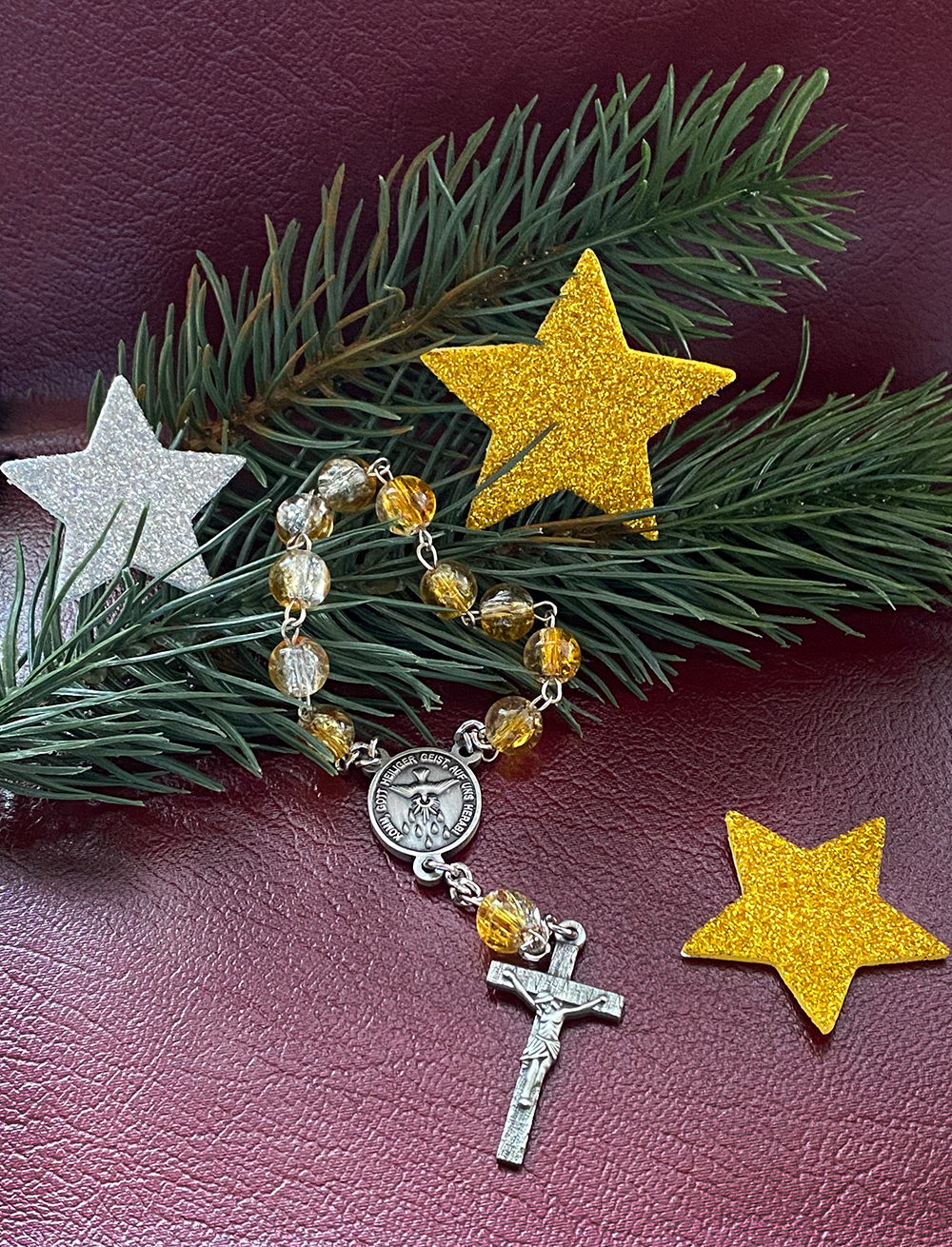 Zehner-Rosenkranz Glaskristall bernstein-weiss