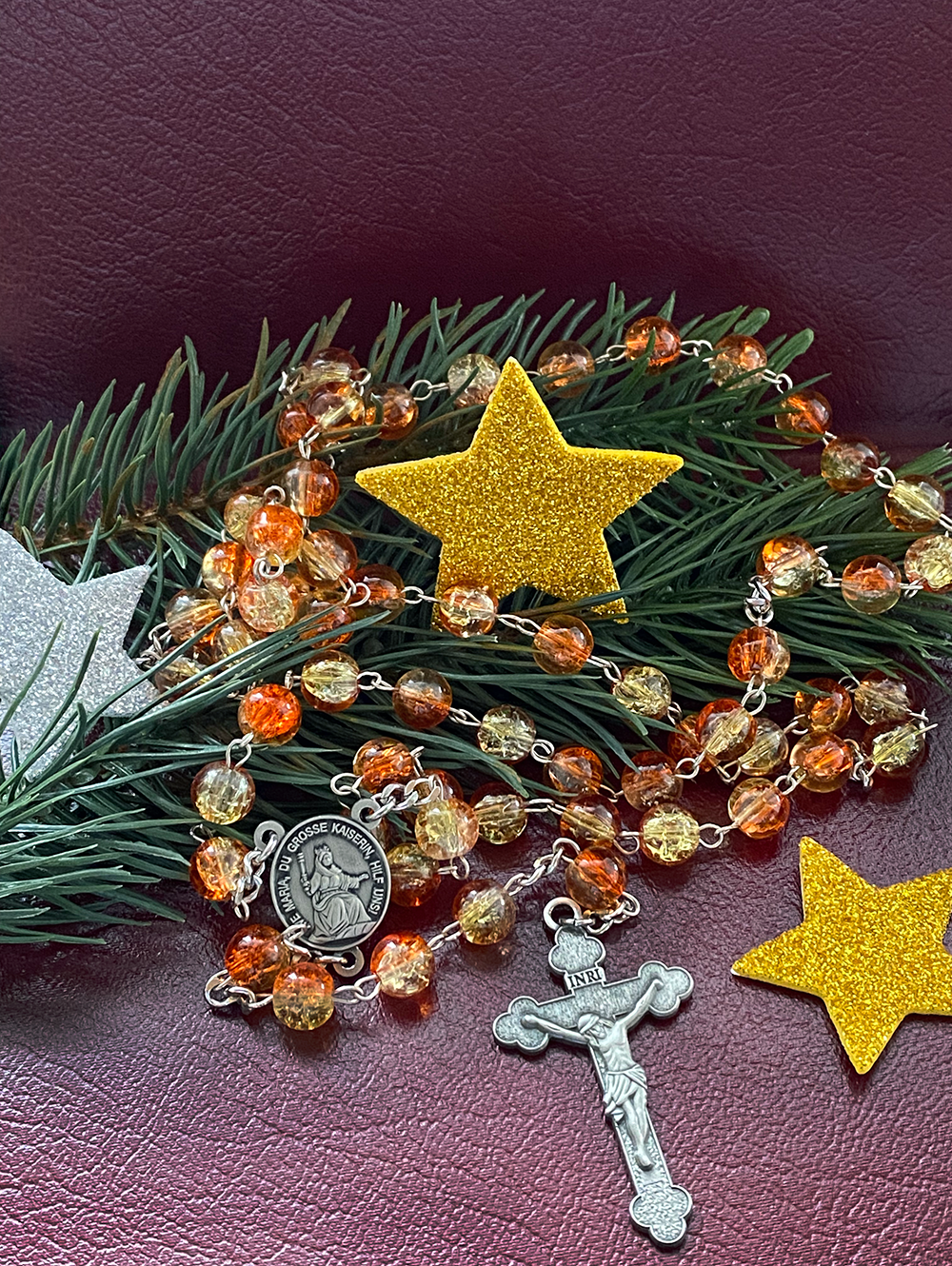 Rosenkranz - Glaskristall orange-gold