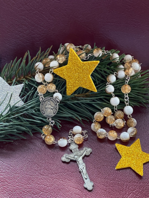 Rosenkranz – Glaskristall weiss-gold